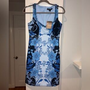 NWT Boston Proper Sleeveless Embellished Floral Scuba Sheath Dress